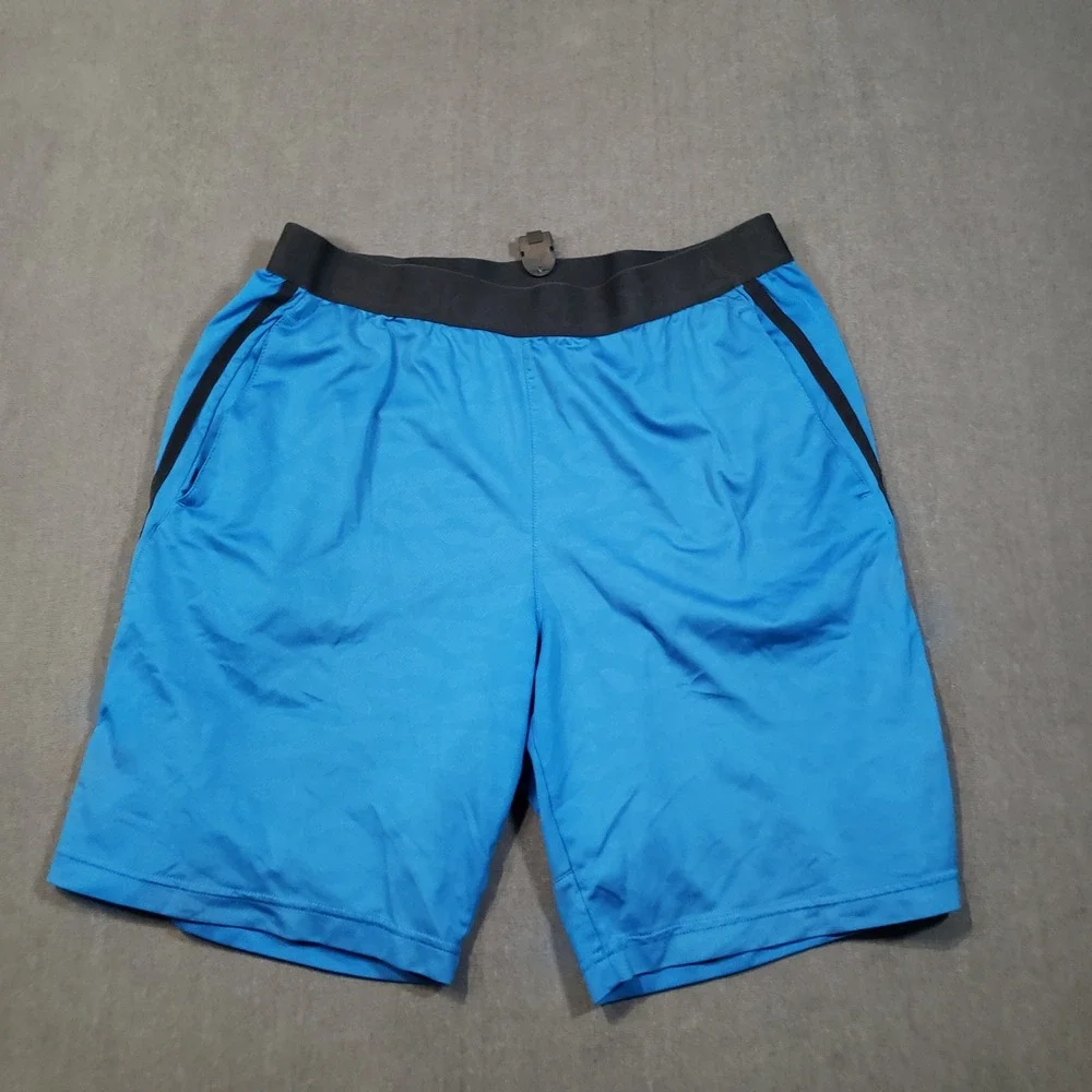 Reebok Athletic Shorts Mens Large Blue Black Elastic Waist Performance Gym